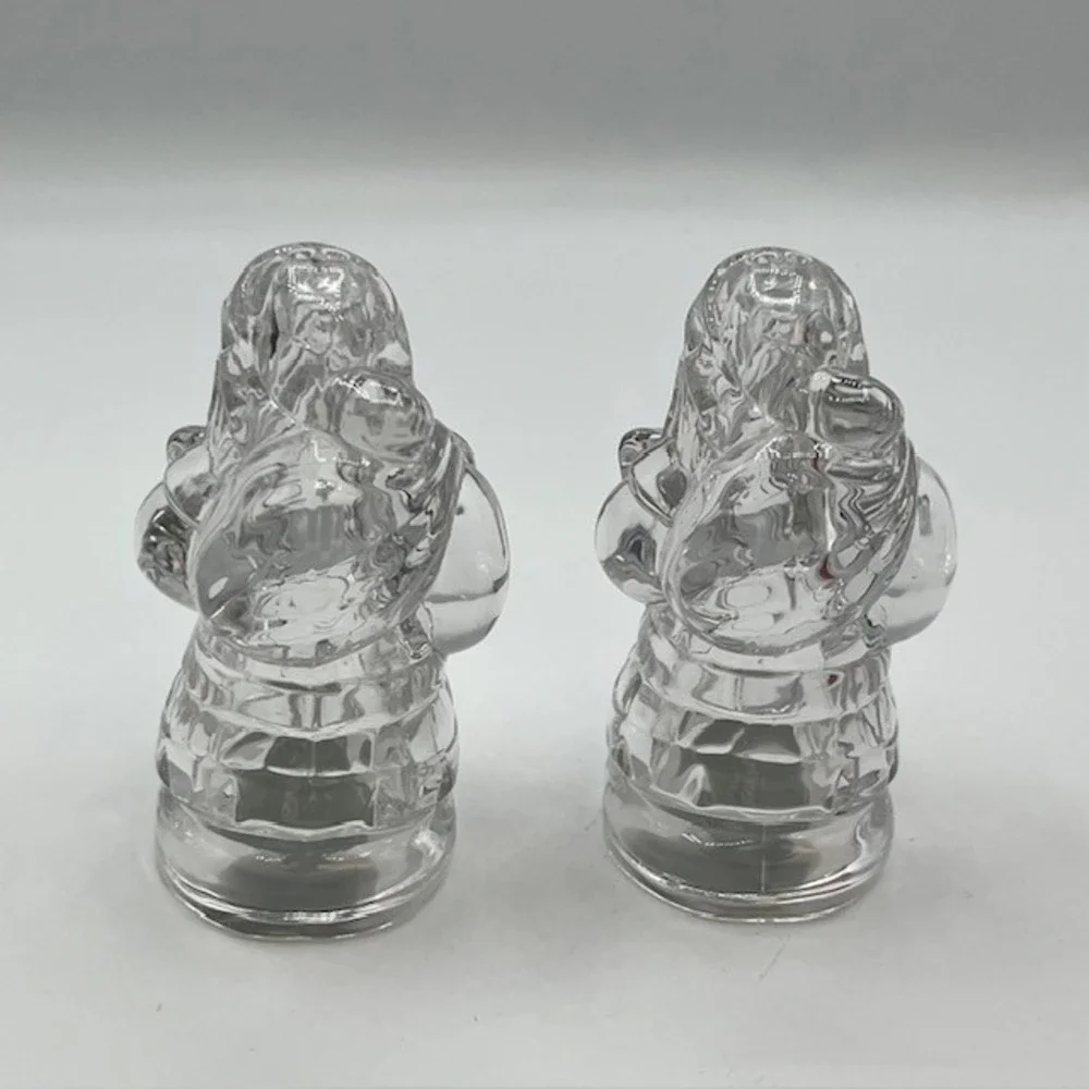 Gorham Holiday Traditions Crystal Santa Salt & Pepper Shakers Set Germany 3.75in